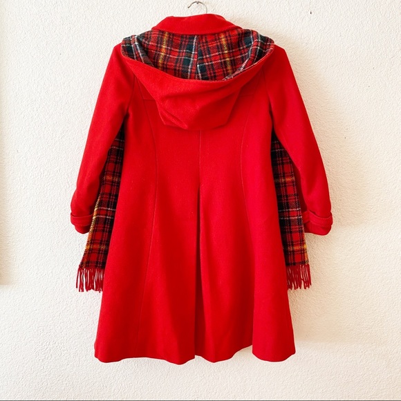 80s Vintage Children’s Kids Rothschild Red Plaid Fit Flare Wool Coat Jacket - Picture 2 of 7